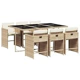 GHVBNMF 6-Piece Patio Dining Set, 6 Person Outdoor Furniture Set with Rectangular Dining Table and Cushioned Chairs, All Weather Beige Poly Rattan Wicker for Garden and Terrace