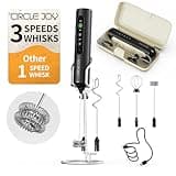 CIRCLE JOY Rechargeable Handheld Milk Frother Wand with Stand, 3 Variable Speeds, 3 Whisks and Storage Box, Electric Drink Mixer for Latte, Cappuccino, Hot Chocolate, Eggs and Protein Powder, Black