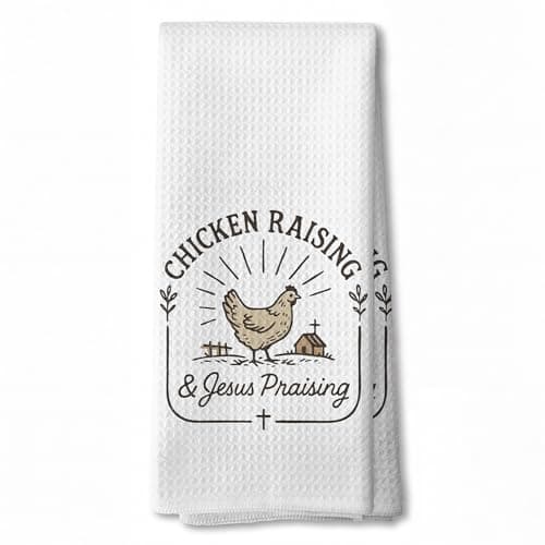 S GDNAMR Funny Christian Chicken Kitchen Dish Tea Towels 16x24 Inches, Chicken Lover Mom Gifts, Christian Gifts for Women, Farmhouse Rooster Jesus Praising Decorative Hand Towels for Bathroom Kitchen