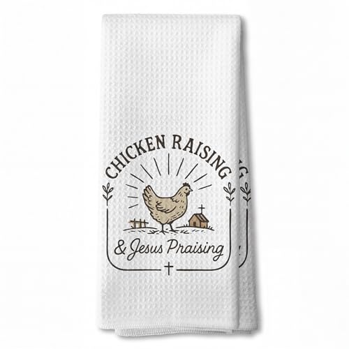 S GDNAMR Funny Christian Chicken Kitchen Dish Tea Towels 16x24 Inches, Chicken Lover Mom Gifts, Christian Gifts for Women, Farmhouse Rooster Jesus Praising Decorative Hand Towels for Bathroom Kitchen