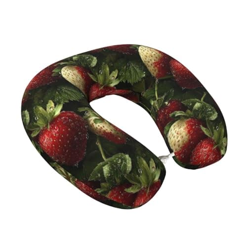 Fuzquwu Strawberry (5) Pattern Neck Pillow for Traveling Airplane,Pure Memory Foam U-Shaped Neck Pillows for Flight Headrest Sleep