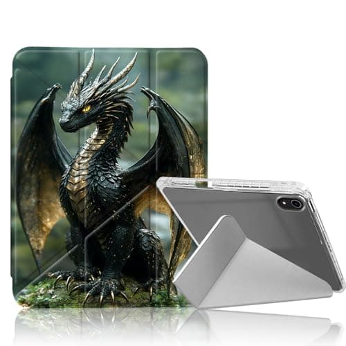 DISUOFEART for iPad mini 7 A17 Pro 2024/ iPad mini 6 2021 Case, Black & Gold Dragon on Mossy Rock Clear Protective Cover with Pencil Holder, Multi-Angle Folding Y-Shaped Stand & Auto Sleep/Wake