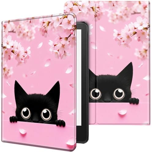 for Kindle Scribe Case for Kindle Scribe Cover 10.2 inch 2022/2024 Lightweight Protective PU Leather Smart Stand Cover with Auto Wake Sleep Tablet Case - Pink Cherry Blossoms and Cat