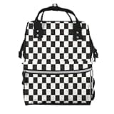 Fuzquwu Black And White Checkerboard Print Diaper Bag Backpack,Travel Daypack For Mom Dad,Diaper Tote Backpack