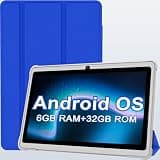 7 Inch Android Tablet with Case, 6GB RAM 32GB ROM, 1TB Expandable Storage, Quad-Core Processor, HD Display, WiFi, Bluetooth, Dual Camera, 3000mAh Battery, Blue Tablet for Kids & Travel (Blue)