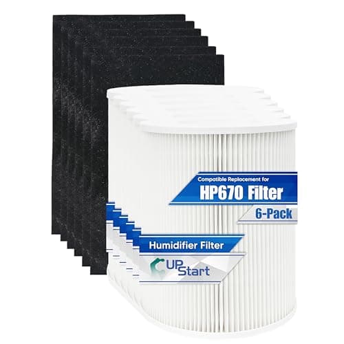 6-Pack H-HF670-VP Filter & Pre-Filters Set for Hunter HP670 HEPA Air Purifier Replacement Filters - Compatible with Hunter HP670 Filter Model Activated Carbon Pre Filter H-HF670 HF670 Prefilter Parts