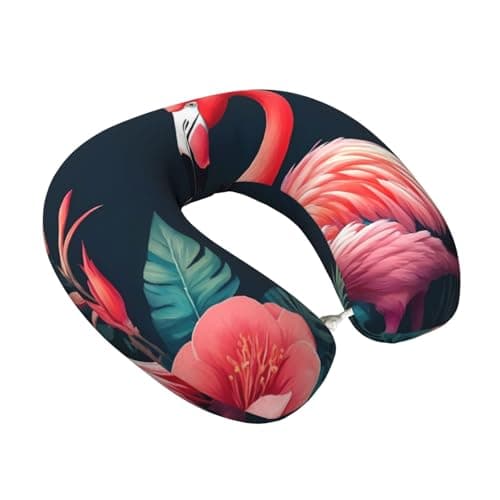 Coxfurio Colorful Floral Flamingo for Nest Neck Pillow Travel Essentials,Memory Foam Pillow,Support for Long Flights,Travel Accessories,Washable,Attaches to Luggage