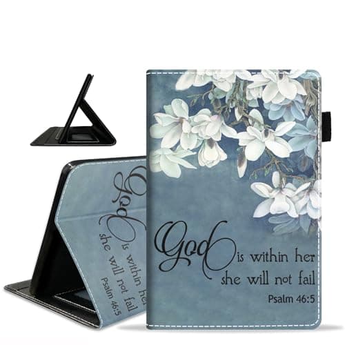 Case for Amazon Fire HD 8/Fire HD 8 Plus Tablet (12th/10th Generation, 2024/2022/2020 Release), Slim PU Leather Stand Folio Cover with Card Slot & Auto Sleep/Wake, Floral Quote Bible Verse Psalm 46:5