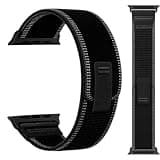MRAIN-H Nylon Trail Loop Leather Design Compatible with Apple Watch Bands for Men Women Ultra 3 2 1 Series 11 10 9 8 7 6 5 4 SE 3 2, Soft Stretchy Sport Band for iWatch 49mm 46mm 45mm 44mm