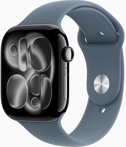 Apple Watch Series 11 [GPS + Cellular, 46mm] Jet Black Aluminum Case with Anchor Blue Sport Band, S/M (Renewed Premium)