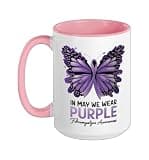 In May We Wear Purple Fibromyalgia Awareness Ceramic Mug, Pink/White, 15oz