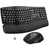 Ergonomic Wireless Keyboard Mouse Combo, EDJO Bluetooth/2.4G Dual-Mode Connection, Soft Foam Wrist Rest, Silent Typing, Waves Key Design and 3-Level DPI Adjustable Wireless Mouse for Windows, Mac OS