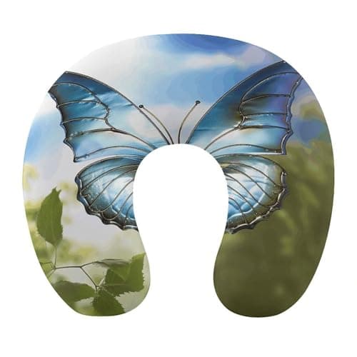 NHSGDUA Personalized Beauty Butterfly U-Shaped Neck Pillow, Memory Foam Travel Neck Pillows Compact and Ergonomic Design,Airplane Pillow for Traveling Car Home Office