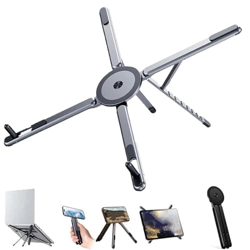EEZCP 3-in-1 Magnetic Foldable Laptop Stand, 8 Adjustable Aluminum Alloy Magnetic Stand, Portable Aluminum Alloy Magnetic Stand, for Desk Home Office Travel with Phone Holder Tablet Support