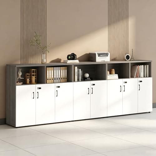 HSHBDDM File Cabinet with Password Lock, Wood Lateral Filing Cabinet for Letter/A4 Files, 3 Drawer with Door, Printer Stand with Open Shelves for Home Office