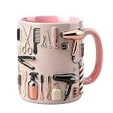 Simnek Personalized Hair Mug 2D Flat Beauty Salon Tools Gift Soft Elegant Ceramic Hair Studio Cup Father ' S Day, Mother ' S Day, Birthday Gifts for Women, Men