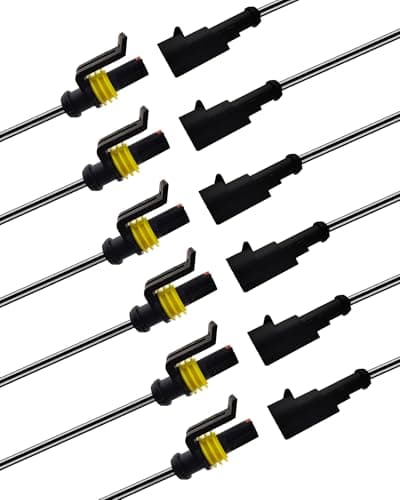 PLUXPAER 14 AWG 1 Pin Waterproof Connector, 1 Wire Automotive Waterproof Electrical Connectors, 14 Gauge Male and Female Way Connectors Harness 12V Quick Connect for Car Truck Boat Motorcycle -6 Pack