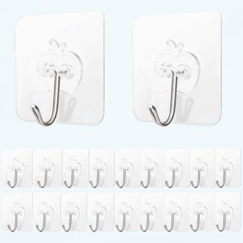 Synvexor 20PCS Wall Hooks - Adhesive Hooks - 15lb(Max) Heavy Duty Adhesive Hooks,Reusable Sticky Stainless Steel Hook,Waterproof,Apply for Kitchen