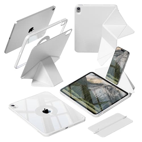 kenke Case for iPad Air 11 Inch M4/M3/M2 (2026/2025/2024), iPad Air 10.9 Inch 5th/4th Gen 2022/2020 with Clasp, Detachable Rotating 360° Magnetic Clear Back with Multi-Folding Stand Cover, Light Gray