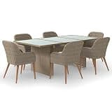 TUERYAFEK 7 Piece Patio Dining Set with Cushions, Outdoor Dining Furniture Set with Powder-Coated Steel Frame and PE Rattan, Glass Tabletop and Polyester Cushion Covers