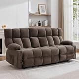 Sofetura Oversized 3-Seater Recliner Sofa, Big Large Reclining Sofa with Cup Holders & Side Pockets, Traditional Manual Recliner Couch for Living Room, RV, Home Theater (Fabric, Brown)