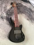 4 Strings Matte Black Cailcedra Body Mini Electric Bass Guitar 436mm Scale Length, Purple Heartwood Fingerboard,55090 Stainless Frets,Mahogany & Maple Pcs Neck,Black Hardware With Gig Bag