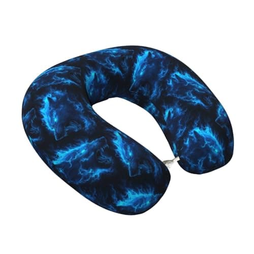 Cool Blue Lightning Wolf Print Travel Neck Pillow for Airplanes, Memory Foam Neck Pillow for Traveling/Sleeping, Travel Essentials Accessories for Women Men