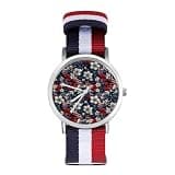 ZMYAPQO Blue Red and White Flowers American Flag Watches for Men