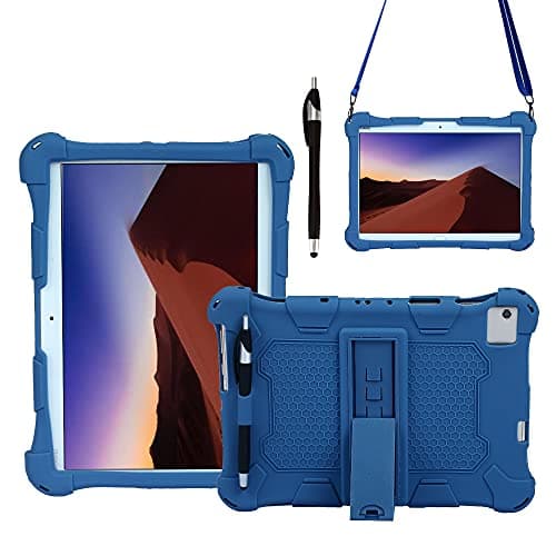 OWSIHNZBF Tablet Case For Huawei MediaPad M5 Lite 10.1 inch,Soft and Light Silicone Shockproof Drop Protective Cover with Kickstand& Shoulder Strap(Dark blue)