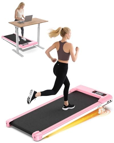 Walking Pad with Incline, Treadmill Pad with 8% Incline 2.5 HP Quiet Under Desk Treadmills, 330 lb Capacity Portable Walking Pad for Office and Home Walking Low Noise, Pink