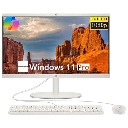 HP 21.5" All-in-One Desktop Computer, Quad-Core Intel N100, Intel UHD Graphics, Business Desktop, 8GB DDR5 RAM | 128GB UFS, WiFi 6, Copilot AI, RJ45, Windows 11 Pro w/KB & Mouse - Cashmere White