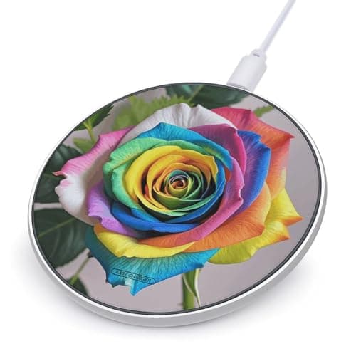 Rainbow Rose Wireless Charger Portable 10W Fast Wireless Charging Pad Compatible with Phone Ultra-Thin Charging Station Lightweight Charger Mat for Travel Home Office Desk