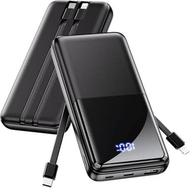Portable Charger Power Bank - 15000mAh Battery Pack 22.5W Fast Charging Built-in Cable, Portable Phone Charger for iPhone All Models Samsung Android, Airline Friendly Camping Travel Essentials, 1 Pack