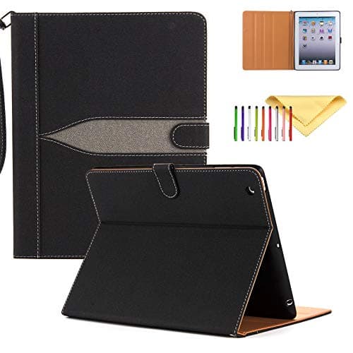 iPad Air 3 Case 2019 with Hand Strap (A2152/A2123/A2153), iPad Pro 10.5 Case 2017, Cookk [Denim Series] Premium Shockproof Case Flip Stand Front Cover with Auto Sleep/Wake, Black