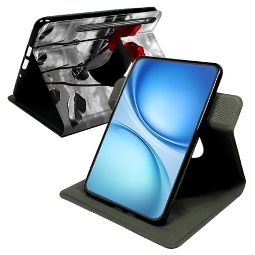 Cdkfxjy Case for Samsung Galaxy Tab S9/S10 Lite/S10 FE/S9 FE, 360° Rotating Stand Cover with Auto Wake Sleep, Premium PU Leather Folio Protective Shell,Red and White Roses