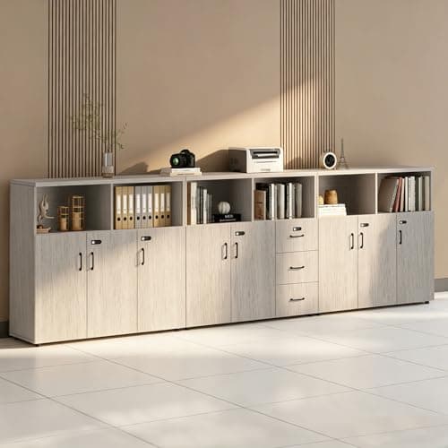HSHBDDM File Cabinet with Password Lock, Wood Lateral Filing Cabinet for Letter/A4 Files, 3 Drawer with Door, Printer Stand with Open Shelves for Home Office