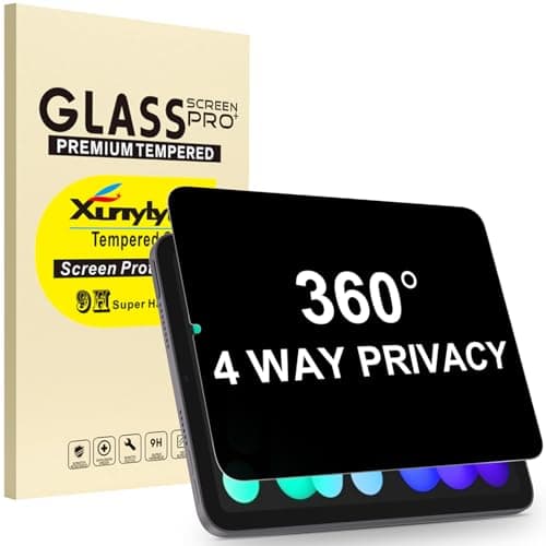 XunyLyee 360° 4 Way Privacy Screen Protector for iPad Mini 7th(A17 Pro) 2024 / Mini 6th Generation 8.3" 2021, 360 Degree Anti-Spy Tempered Glass Film, Apple Pencil Support, Case Friendly