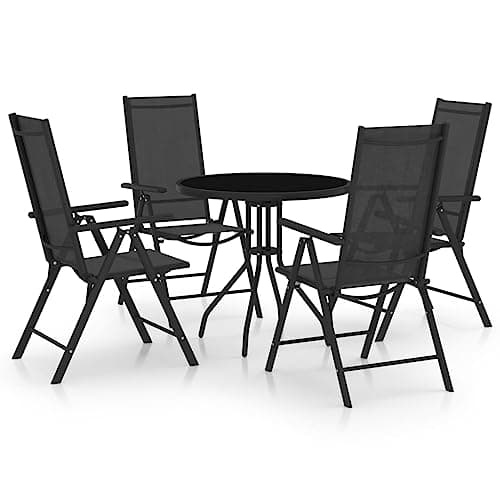 YELWHI 5 Piece Patio Dining Set Aluminum and Textilene Black Garden Furniture