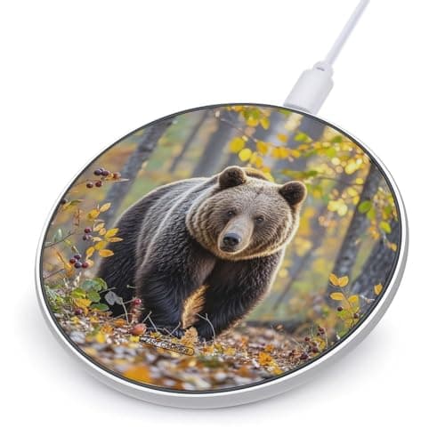 Brown Bear in Autumn Wireless Charger Portable 10W Fast Wireless Charging Pad Compatible with Phone Ultra-Thin Charging Station Lightweight Charger Mat for Travel Home Office Desk