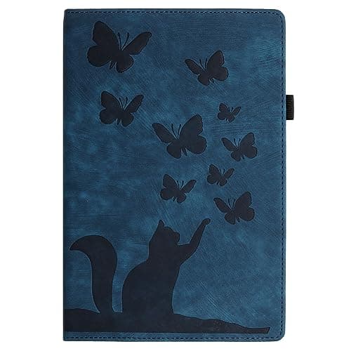 for Samsung Galaxy Tab A8 10.5-Inch 2021 (SM-X200/X205/X207) Embossed Folding Stand Protective Cover Flip Case Shockproof PU Leather Card Slot Tablet Shell(Dark Blue)