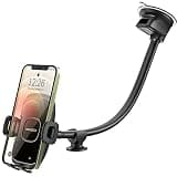 APPS2Car 14'' Gooseneck Car Phone Holder,Heavy Duty Phone Holder for Truck, [Flexibile Long Arm] [Anti Shake stabilizer] Windshield Car Phone Mount Suction Cup,Fit for iPhone, Samsung (Mirror Black)