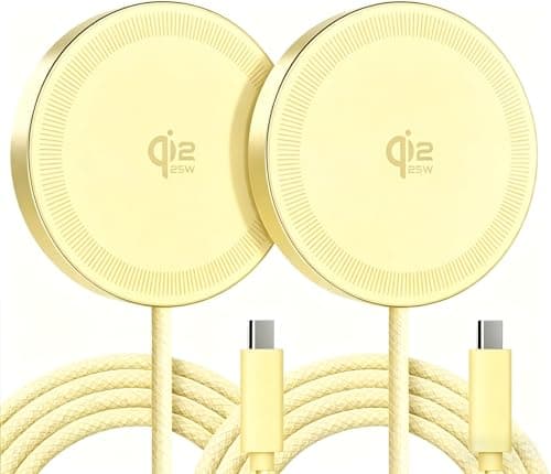 25W Qi2.2 Magnetic Wireless Charger: Qi Flat Charging Pad for iPhone 17 16 15 14 13 12 Pro Max, Google Pixel, AirPods-Slim Portable for Travel, Bedside (Light Yellow, 2-Pack)
