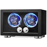 ANWBROAD Watch Winder for Automatic Watches, Double Watch Winder with LED and 4 Modes, Automatic Watch Winder Box with Quiet Motor, Watch Spinner with Type-C Adapter