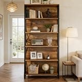 LOVEZOE Tall Bookshelf with Vine Inspired Side Design, 70.87 Inch Bookcase for Small Spaces, MDF and Metal Frame, 70 lb per Shelf, Anti Tip Kit