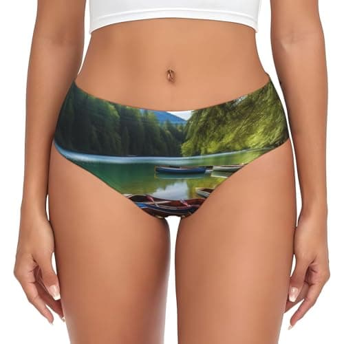 FHEDVBN Lake with Boats Canoes Park Womens Underwear Briefs Soft Underpants Ladies Full Coverage Panties Moisture-Wicking Black