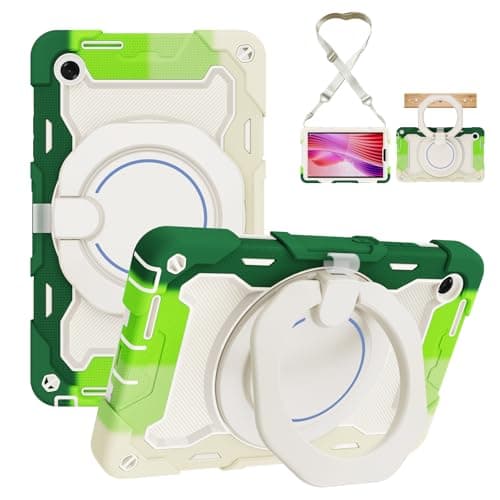 for Lenovo Tab One 8.7 inch/K9 TB305FU(2025) Shockproof Kids Case,Heavy Duty Full Protective Shockproof Case W 360° Rotating Handle Stand+Shoulder Strap,Colorful Green