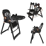 3-in-1 High Chair for Babies & Toddlers, Foldable Baby High Chair with Rocking Mode, Wheels, Convertible Baby with Adjustable Height, Backrest, PU Cushion, 5-Point Harness, Black