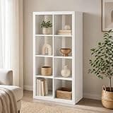 Furevol 8-Cube 2-Inch Super Thick Frame Bookcase, Cube Storage Organizer with Open Back, Reversible Bookshelf, 15.4 x 30.8 x 57.5, for Bedroom, Living Room, Home Office, White