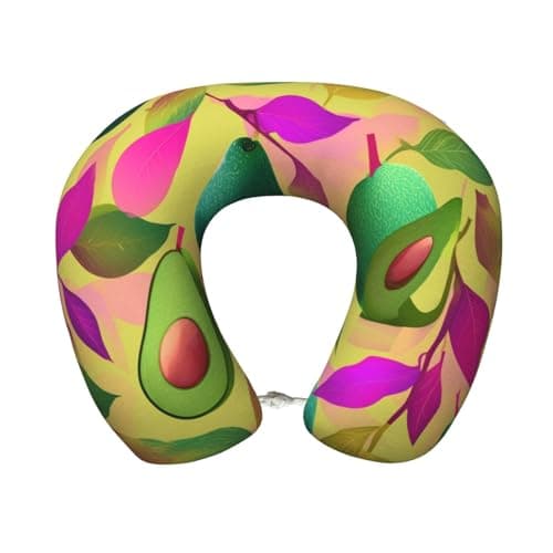 OSAM SPACE Avocados Pink Branch Travel Neck Pillow for Sleeping Neck Support Memory Foam Airplane Pillow U Shaped Pain Relief Pillows for Flight Train Car Office