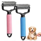 2PCS Pet Pro Grooming Tool, Dematting Comb for Dogs and Cats, Double Sided Undercoat Rake Pet Brush with 17 Teeth, Removes Tangles Knots and Loose Fur (Blue+Pink, Large)